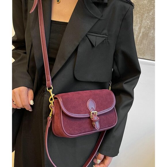 Suede Shoulder Bag Small Tote Crossbody Purse Women Retro Clutch Handbag - Picture 4 of 7